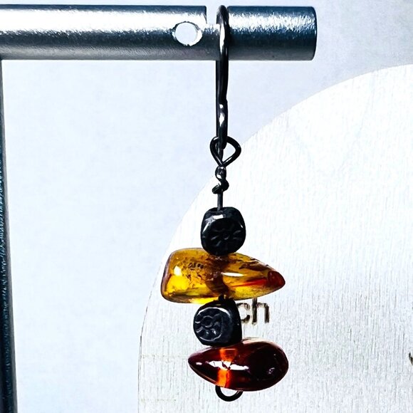 OOAK Silver 925 Earrings Artisan Made Cognac Amber Dangle Earrings Wire Hooks - Picture 2 of 6